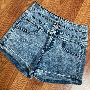 High waisted acid wash shorts